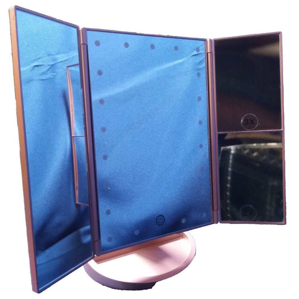 DeWEISN Tri Fold‎ Pink Vanity Mirror Needs 4 AAA or Micro USB Cable (8c5)